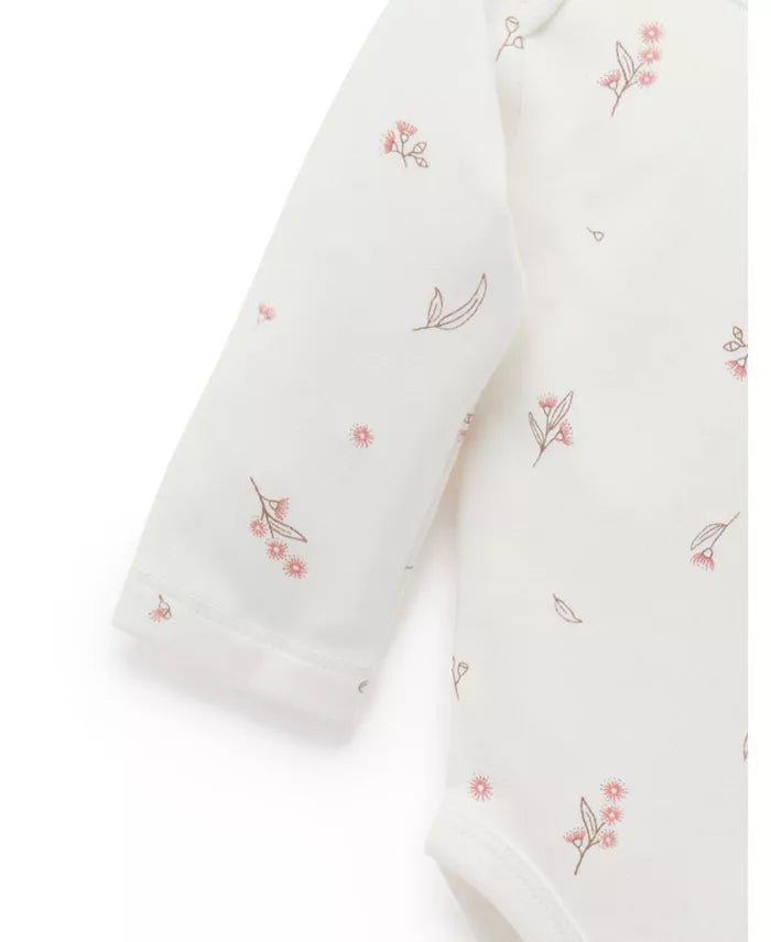 Purebaby 2 Pack Long Sleeve Bodysuit, Pale Pink Blossom Pack