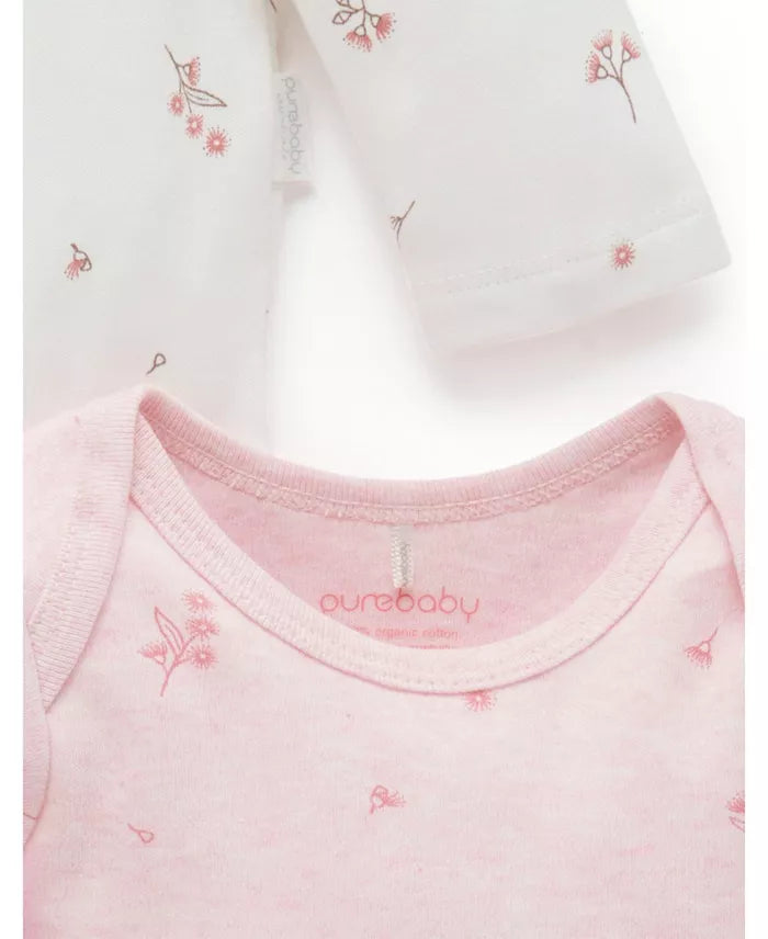 Purebaby 2 Pack Long Sleeve Bodysuit, Pale Pink Blossom Pack