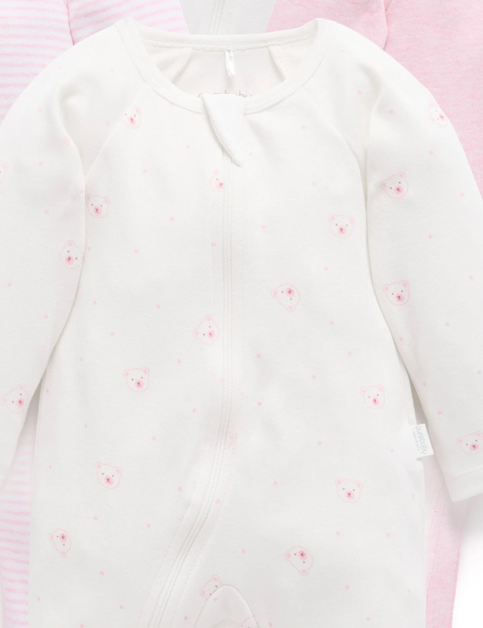 Purebaby Pale Pink Bear 4 Pack Zip Growsuit
