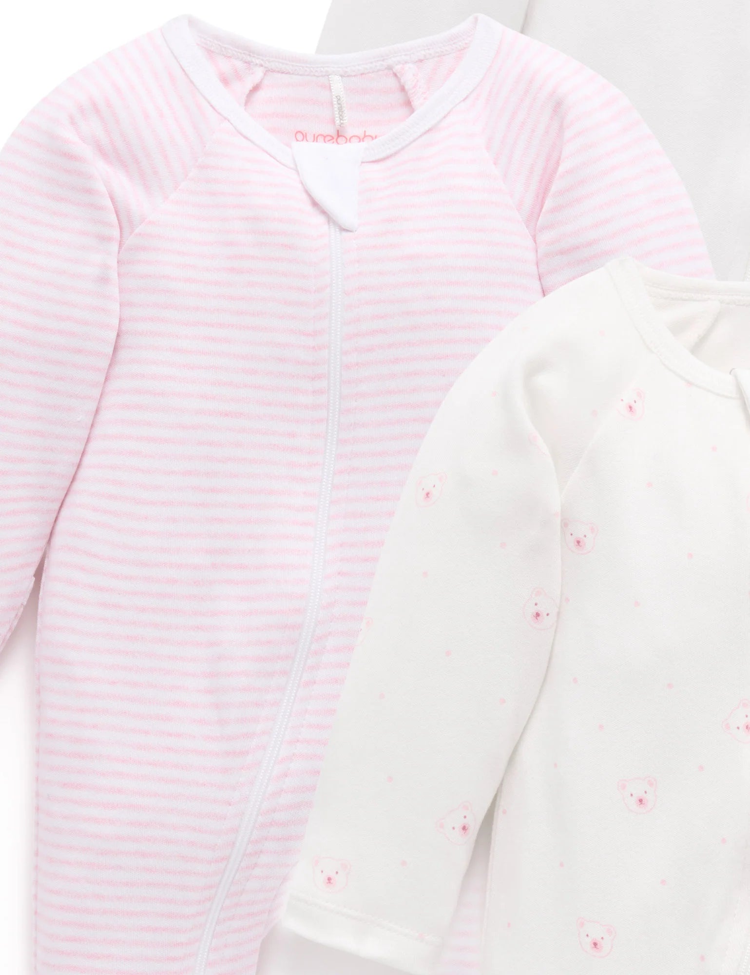 Purebaby Pale Pink Bear 4 Pack Zip Growsuit