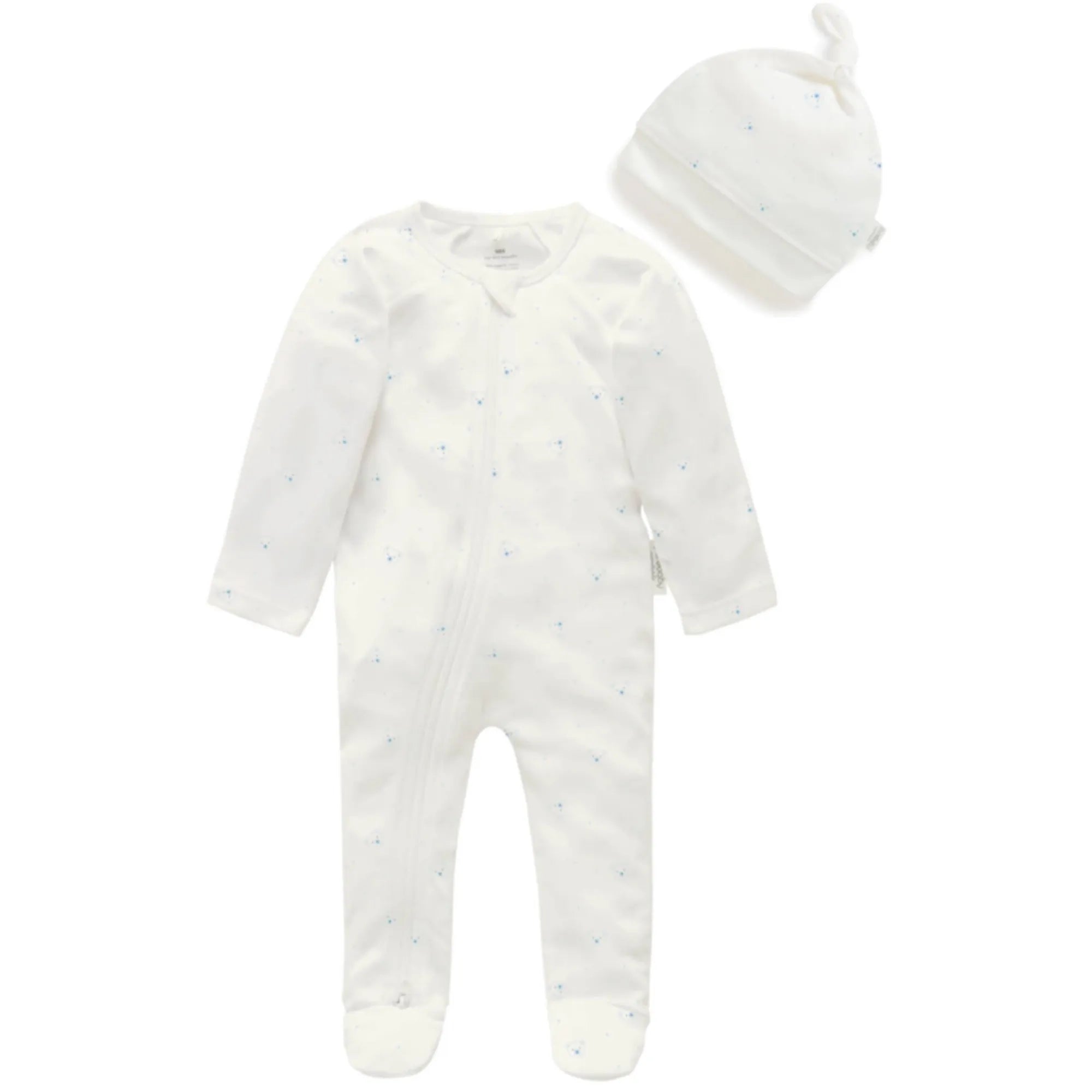 Purebaby Zip Growsuit & Hat Set, Blue Bear