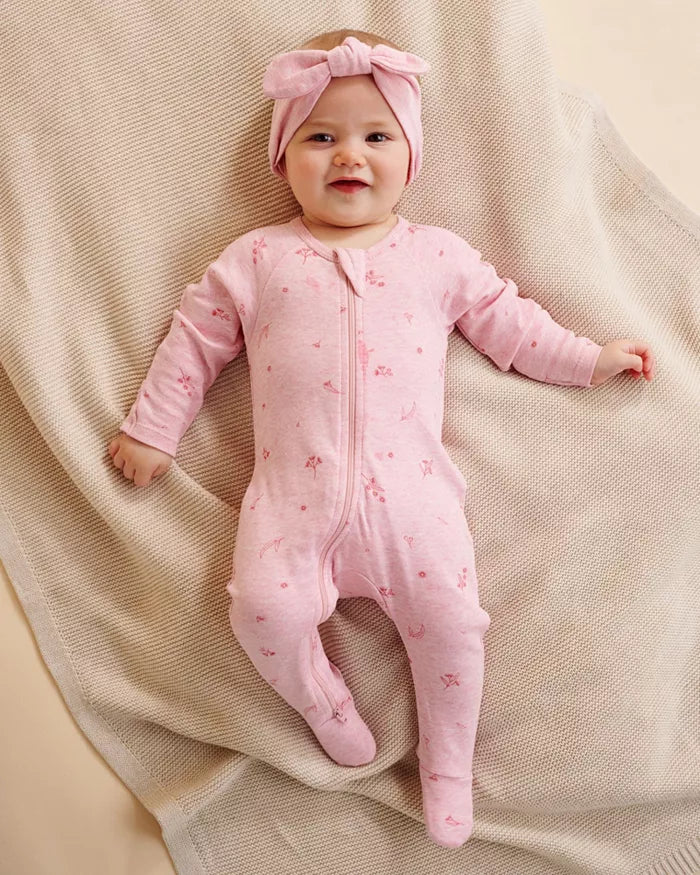 Purebaby Zip Growsuit & Headband Set Pale Pink Blossom