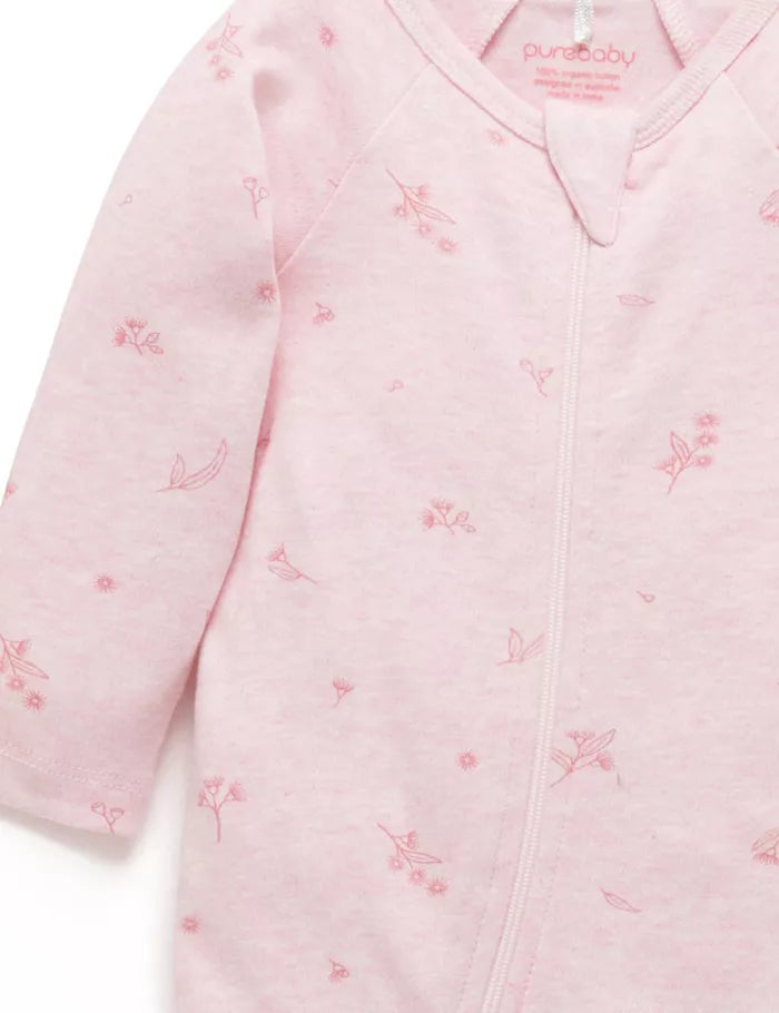 Purebaby Zip Growsuit & Headband Set Pale Pink Blossom