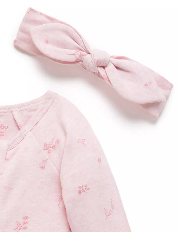 Purebaby Zip Growsuit & Headband Set Pale Pink Blossom