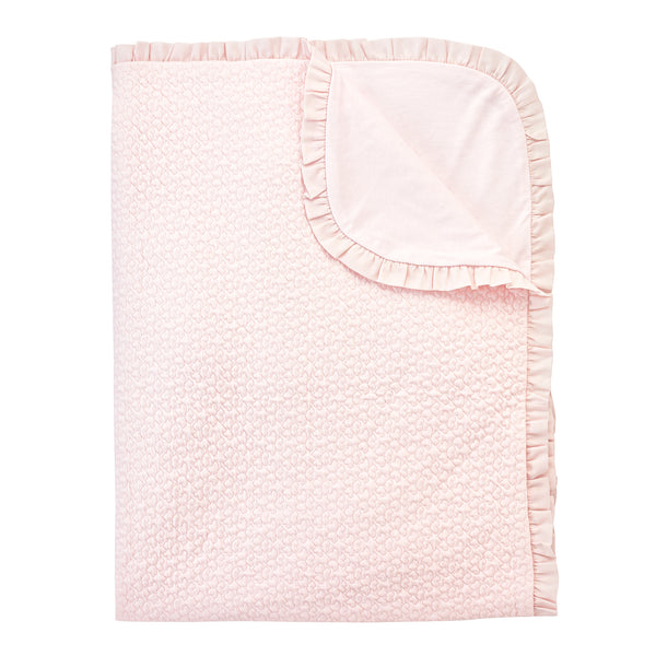 Hearts Lt Pink Receiving Blanket with Ruffle