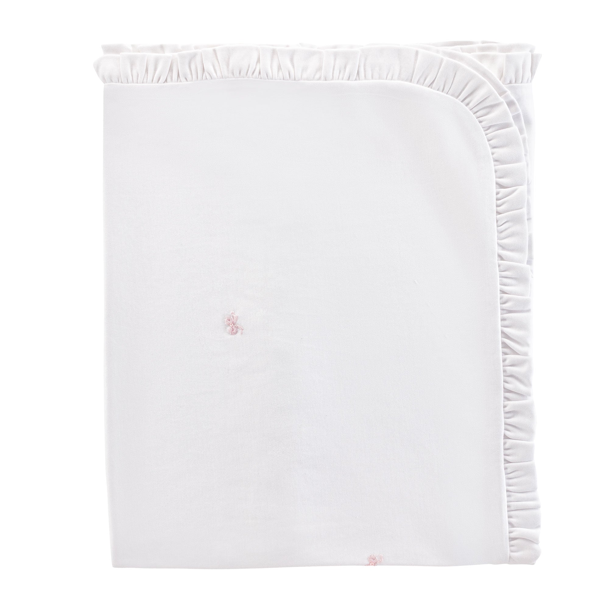 Little Bows Ruffled Receiving Blanket w/Embroidery