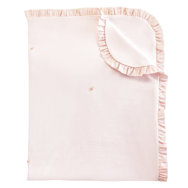 Ruffled Receiving Lt Pink Blanket with All Over Embroidery - Rosebud