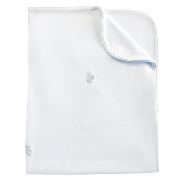 Receiving Lt Blue Blanket with All Over Embroidery - Lamb