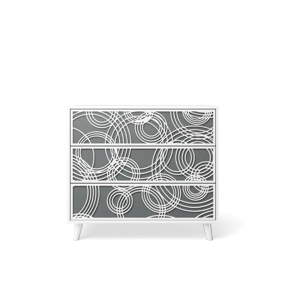 Single Dresser Washed Grey with Solid White and Circle Laser Applique