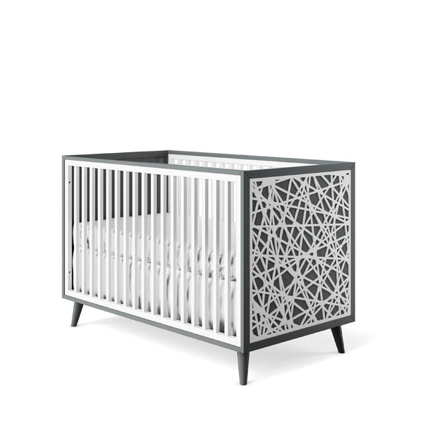 Classic Crib Oil Grey with Solid White and Stripe Laser Applique