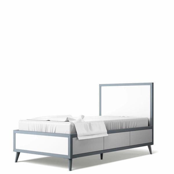 Twin Bed Solid White with Vintage Grey