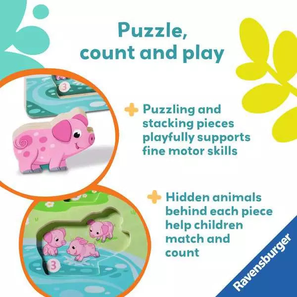 Ravensburger Magnetic Wooden Count & Play Puzzle: On the Farm