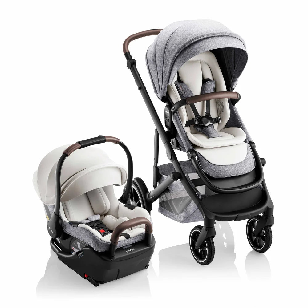 Romer Juni & Tura Travel System, Infant Car Seat & Stroller Set With Versa Base — Pearl