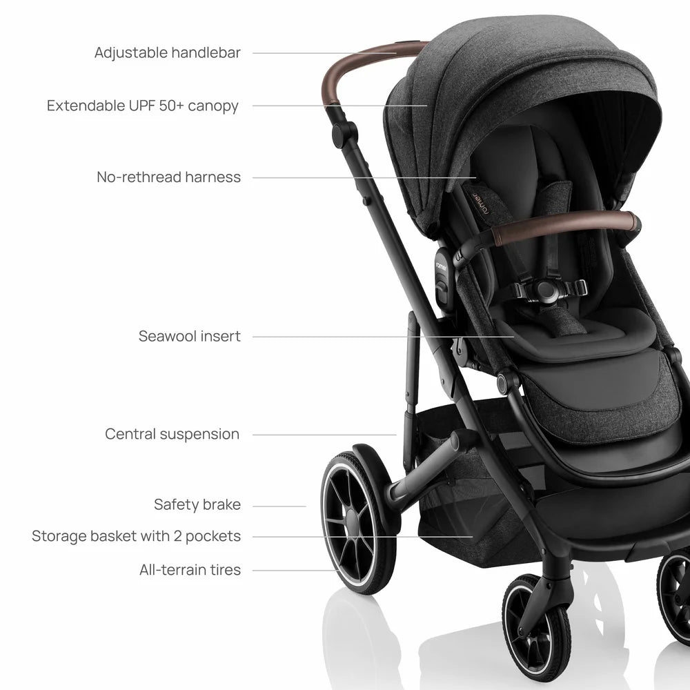 Romer Juni & Tura Travel System, Infant Car Seat & Stroller Set With Versa Base — Peppercorn