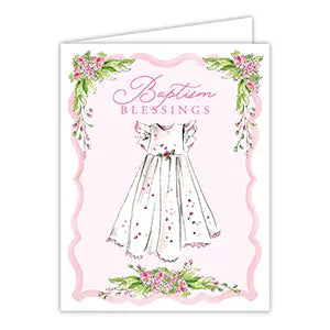 Rosanne Beck Card - Baptism Blessings Pink Christening Outfit