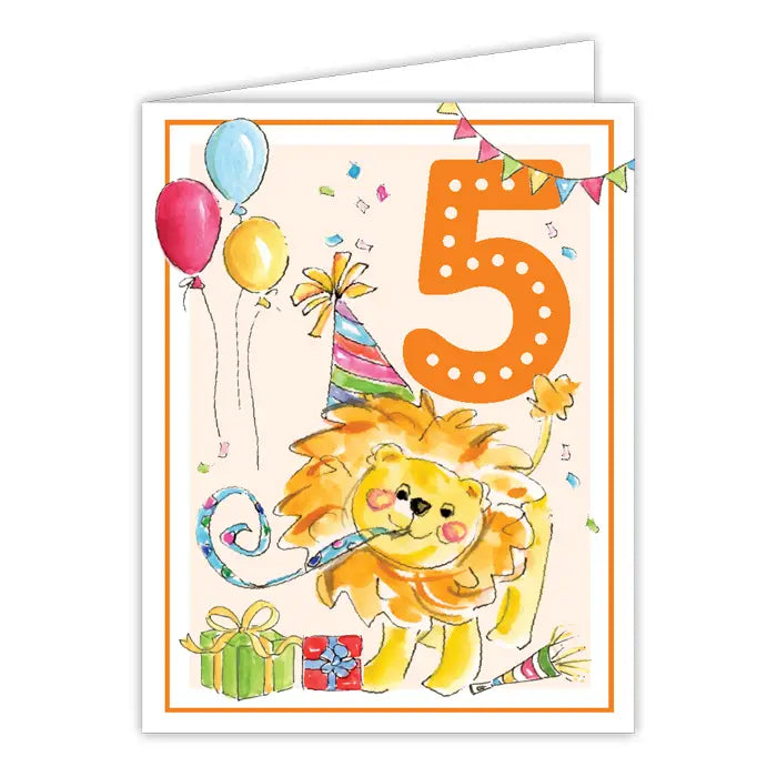Rosanne Beck Card - Handpainted Fifth Birthday Lion