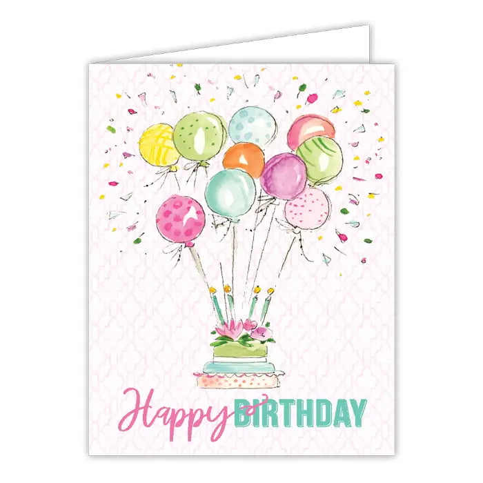 Rosanne Beck Card - Handpainted Happy Birthday Balloons and Cake