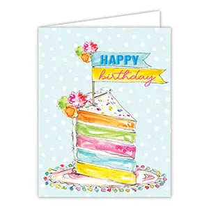 Rosanne Beck Card - Happy Birthday Flag in Cake with Pom Poms