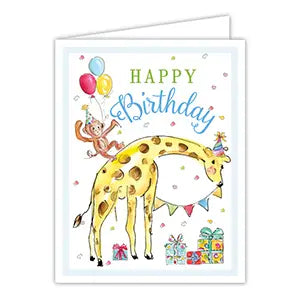 Rosanne Beck Card - Happy Birthday Giraffe & Monkey with Balloons