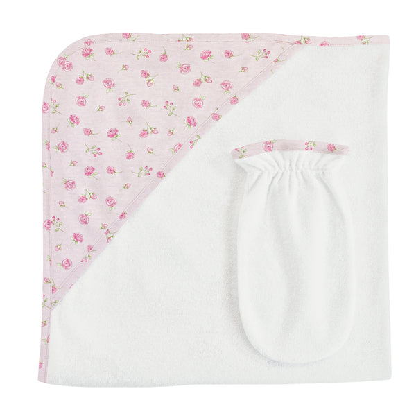 Rosebuds Hooded Towel with Mitt Set