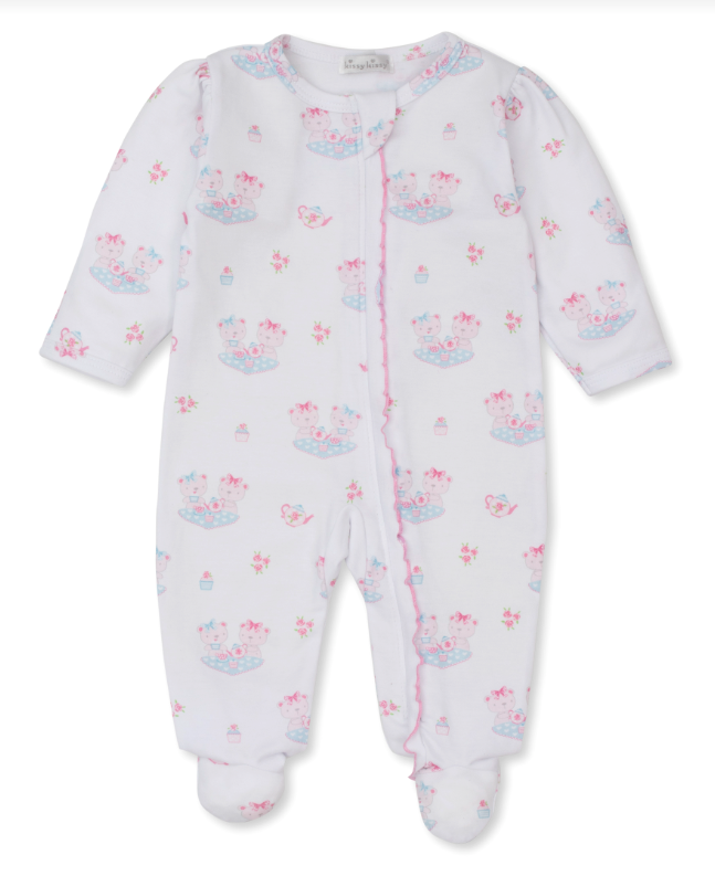 Rosy Tea Time Bears Zip Footie, Pink