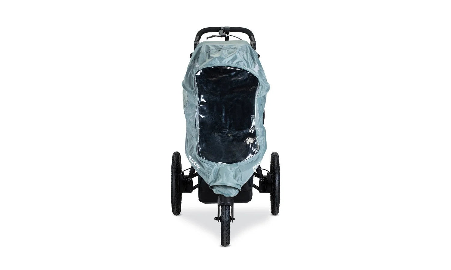 Jogging stroller with rain cover.