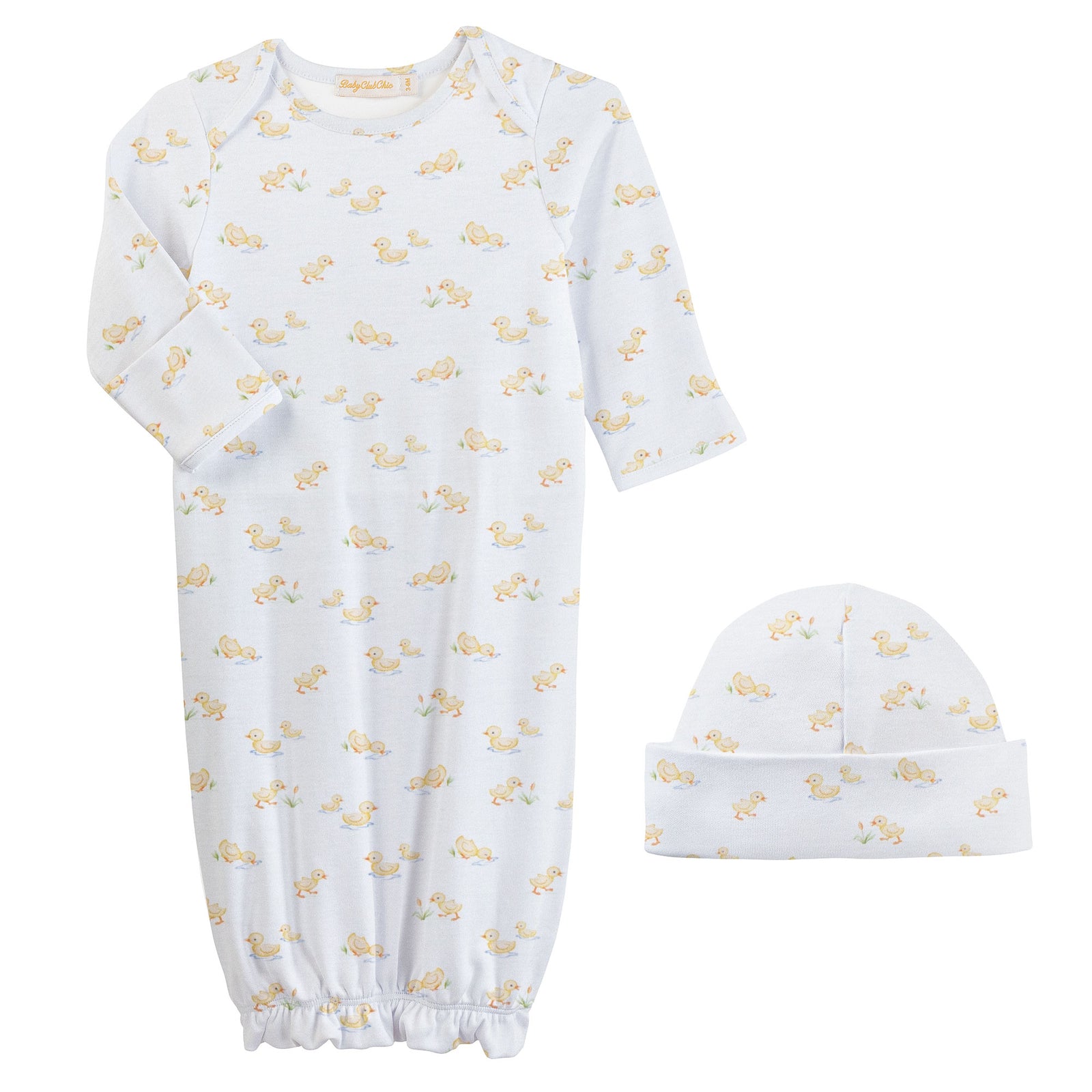 Baby Club Chic Tiny Baby Duckies Printed Pima Gown and Hat Set