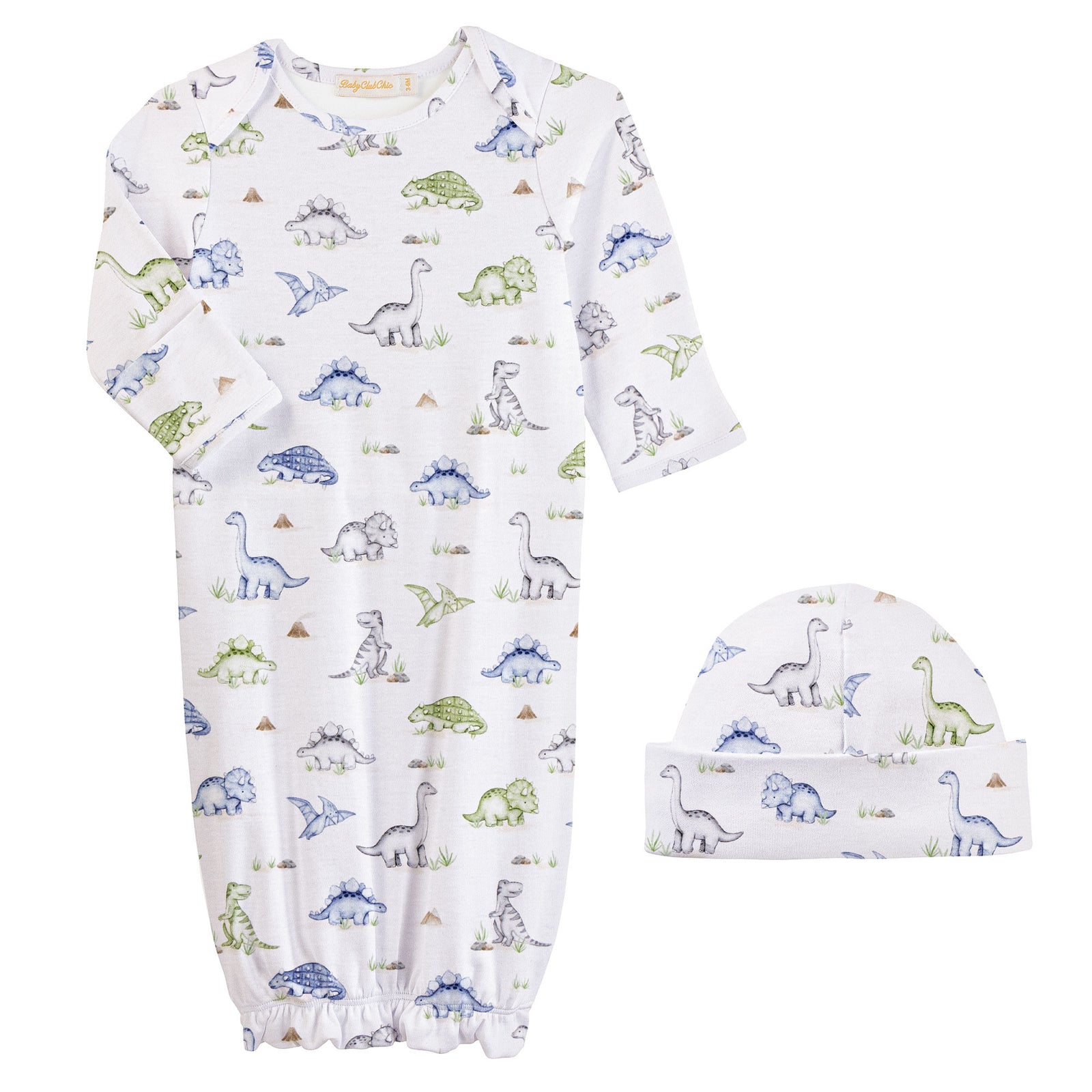 Baby Club Chic Cute Roars Printed Pima Gown with Hat Set