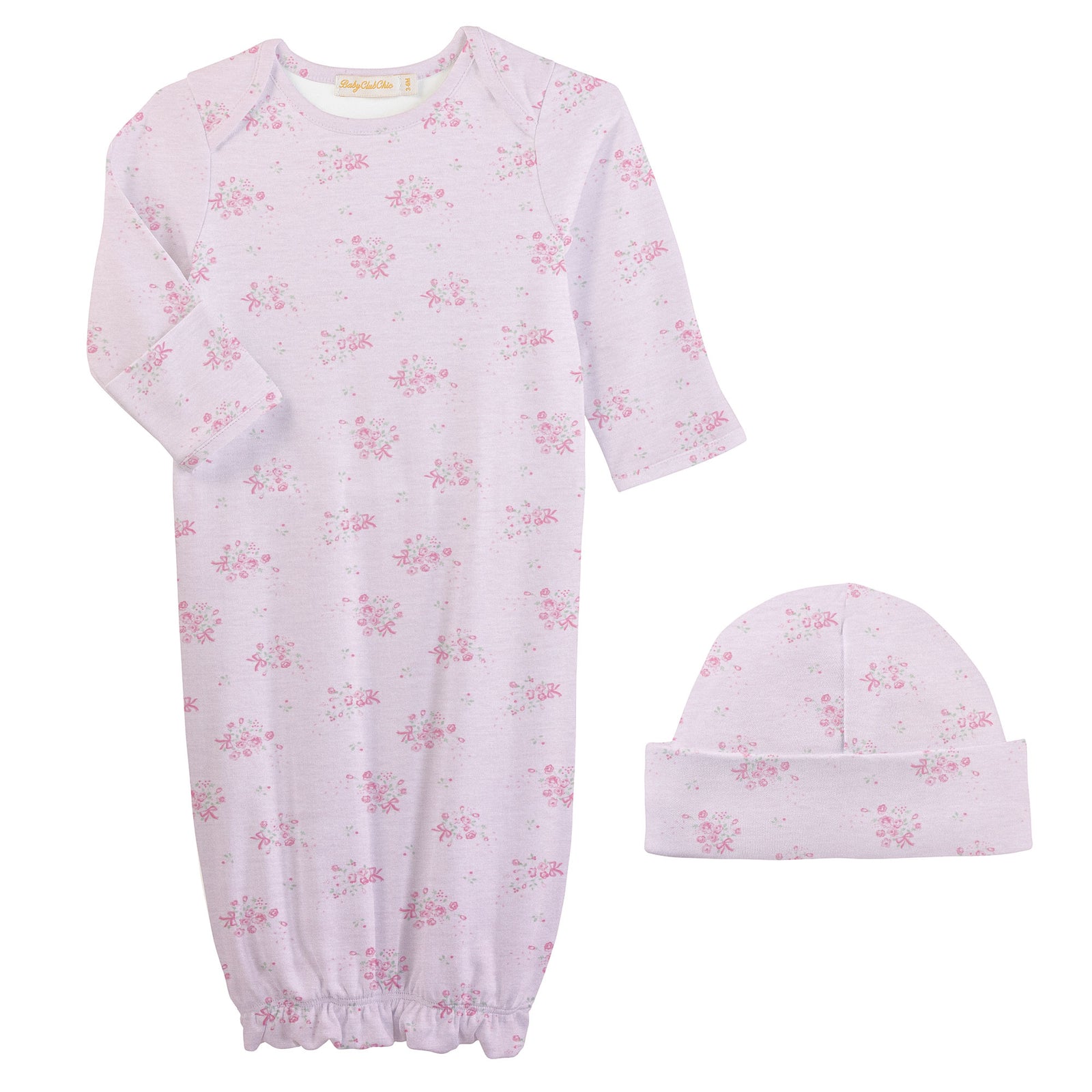 Baby Club Chic Tiny Bunches of Roses Printed Pima Gown and Hat Set