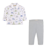 Baby Club Chic Cute Roars Printed Pima L/S Collared Tee & Pants Set
