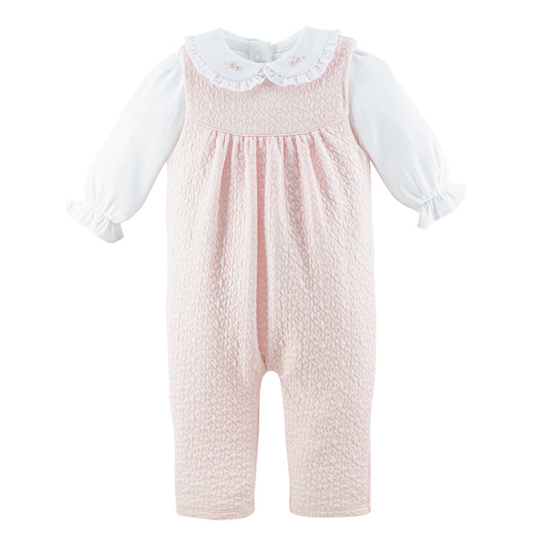 Pink Hearts Overall With Embroidered Collar Body Set