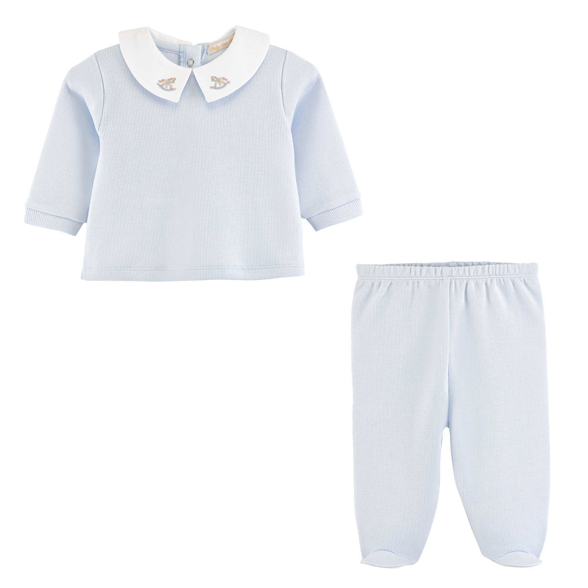 English Knot Rocking Horse Top and Pant Set, Blue