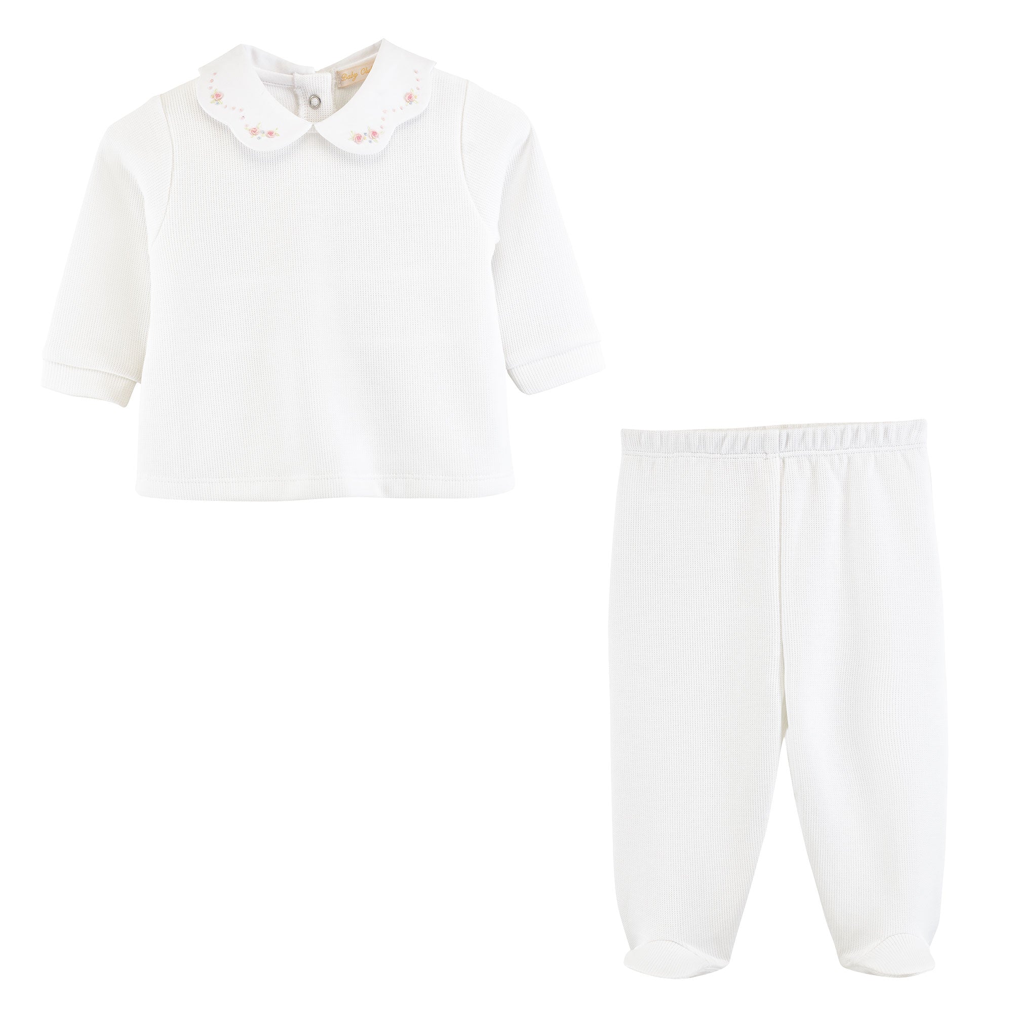 English Knot Roses Top and Pant Set, White