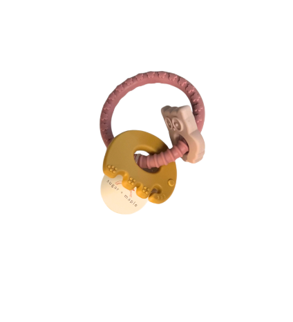 Silicone Elephant & Owl Ring Teether, Blush Pink