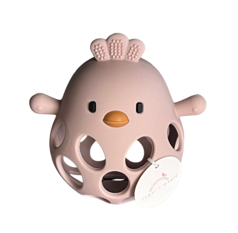 Silicone Squishable Chicken Teether, Blush Pink