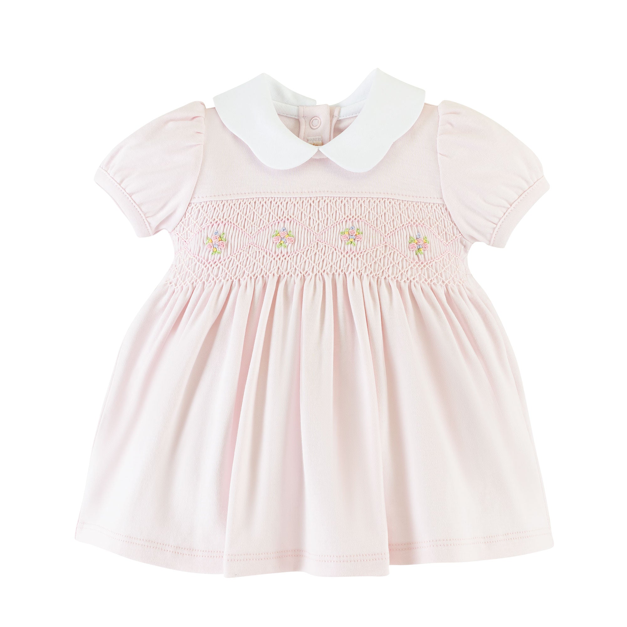 Hand-Smocked Dress Set With Round Collar, Pink
