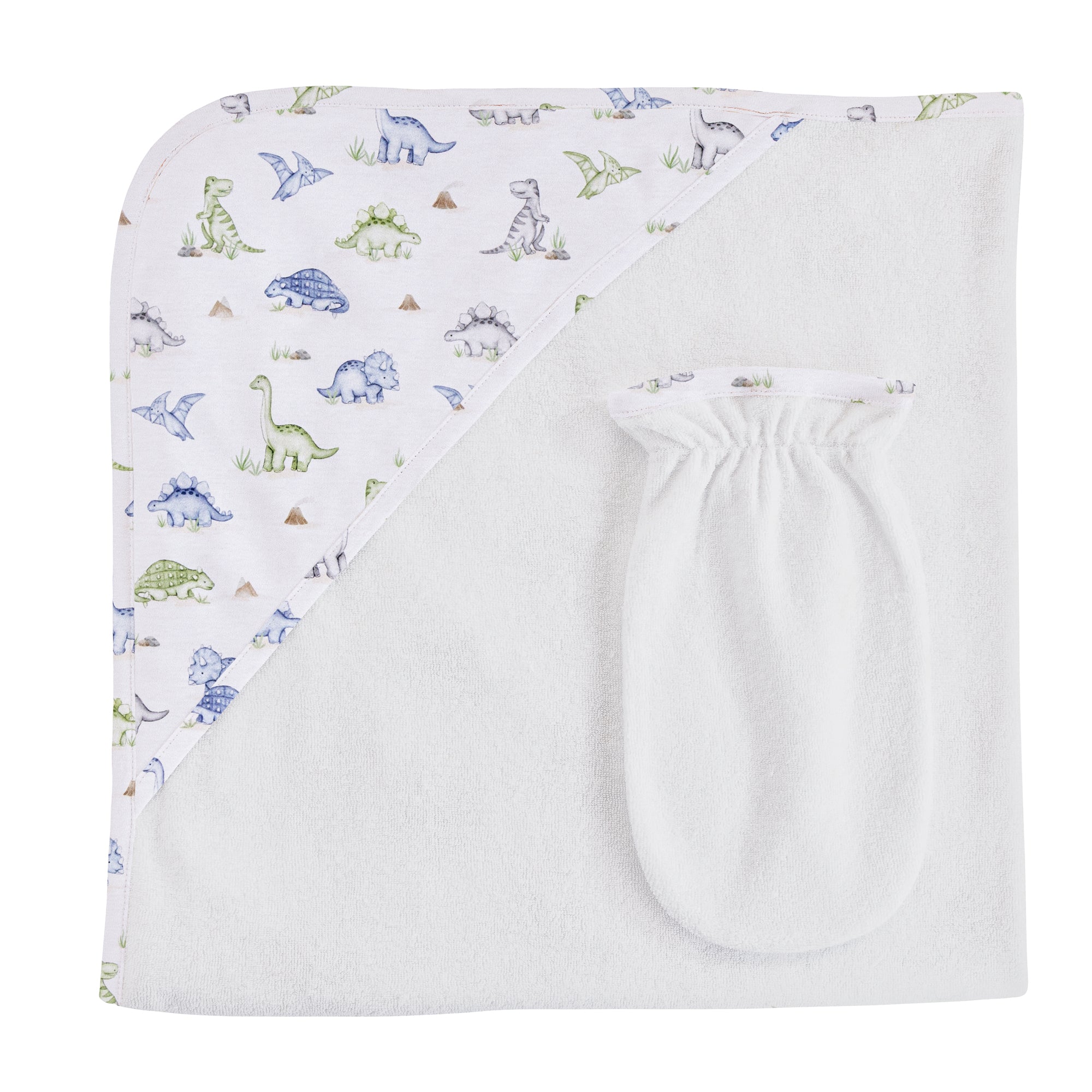 Baby Club Chic Cute Roars Printed Pima Hooded Towel with Mitt Set