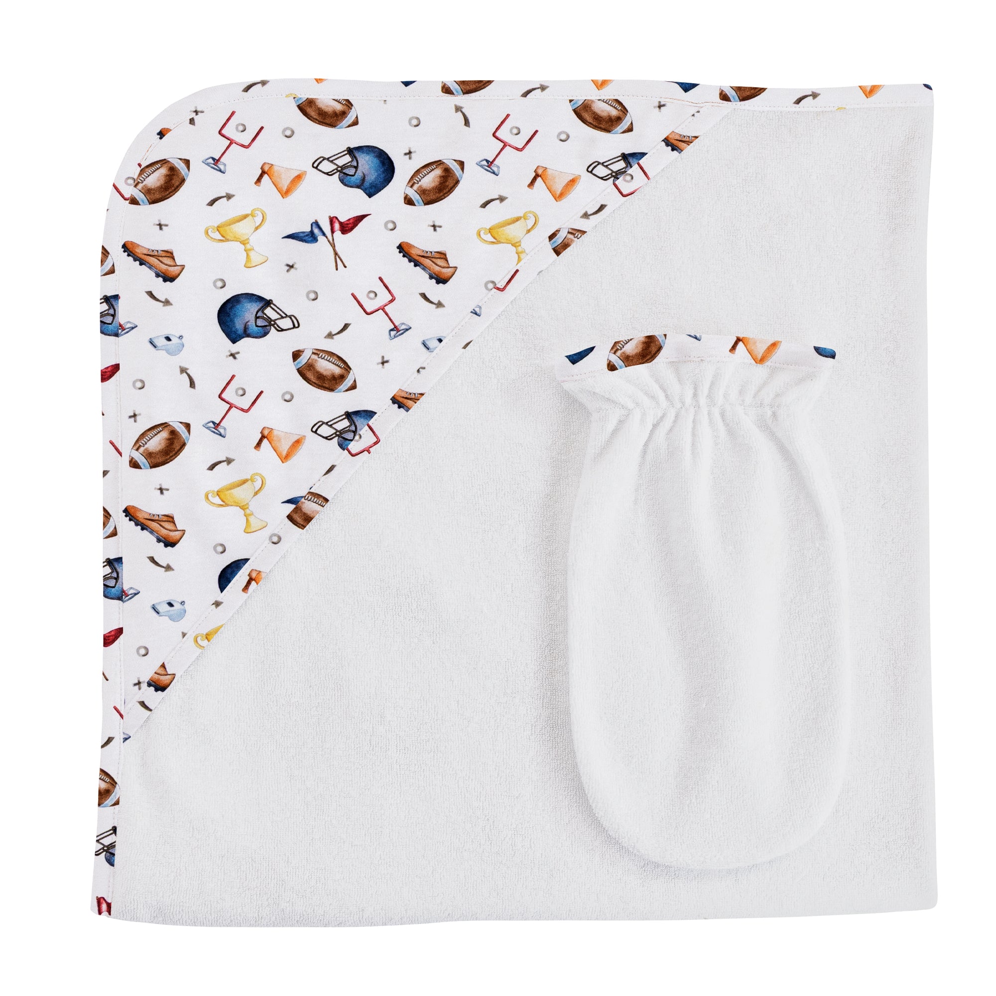 Baby Club Chic Game Day Printed Pima Hooded Towel with Mitt Set