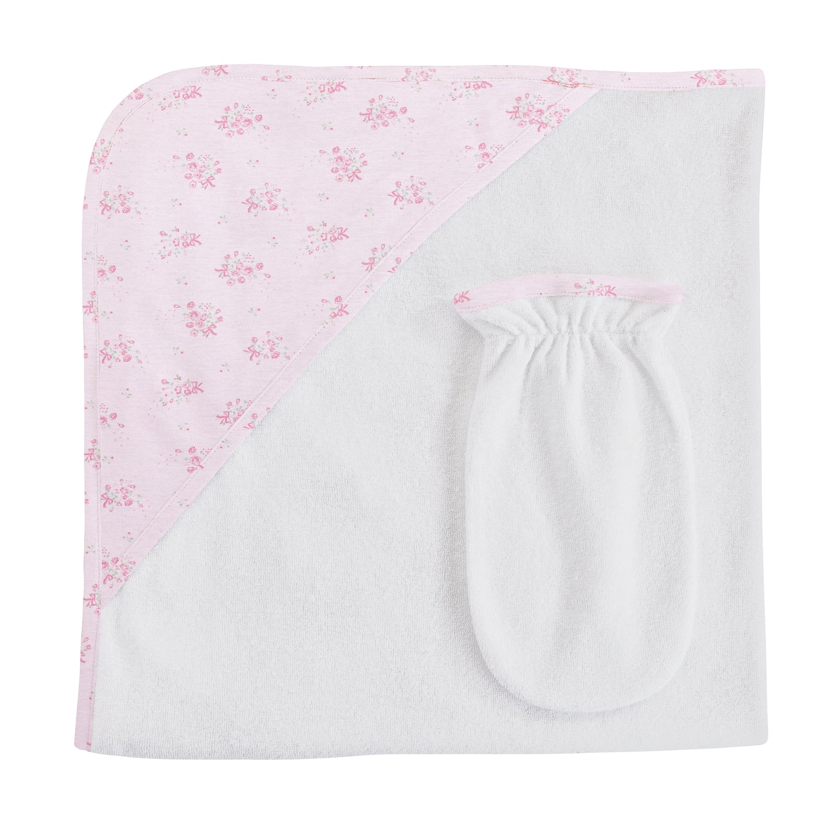 Baby Club Chic Tiny Bunch of Roses Printed Pima Hooded Towel with Mitt Set
