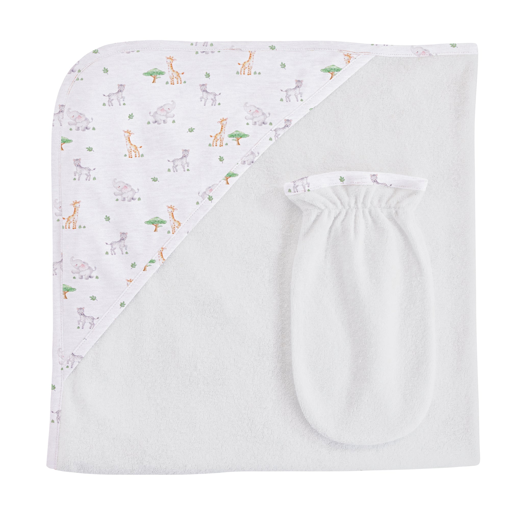 Baby Club Chic Tiny Safari Printed Pima Hooded Towel with Mitt Set