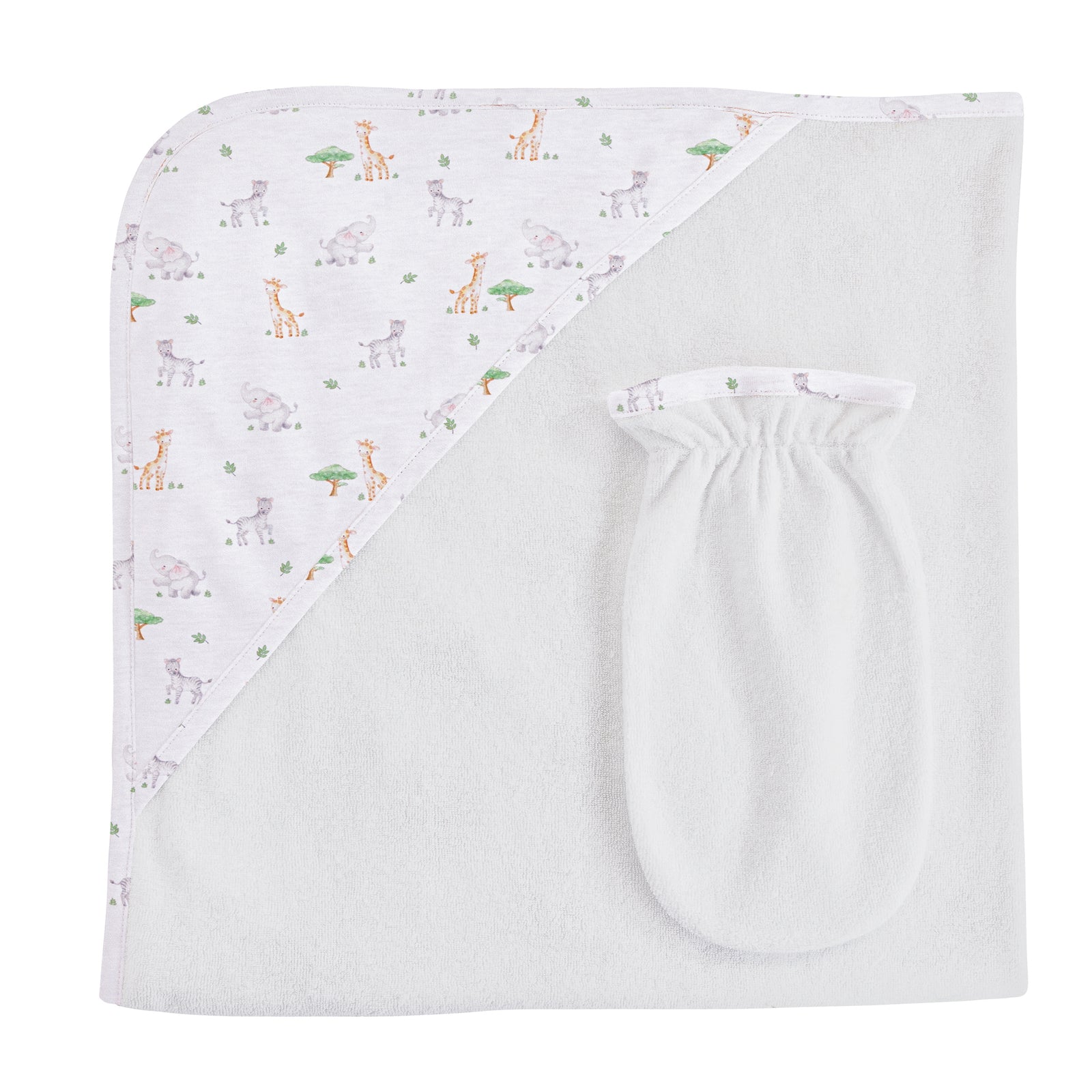 Baby Club Chic Tiny Safari Printed Pima Hooded Towel with Mitt Set