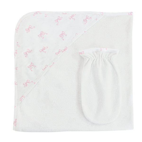 Pretty Bows Printed, Hooded Towel with Mitt Set