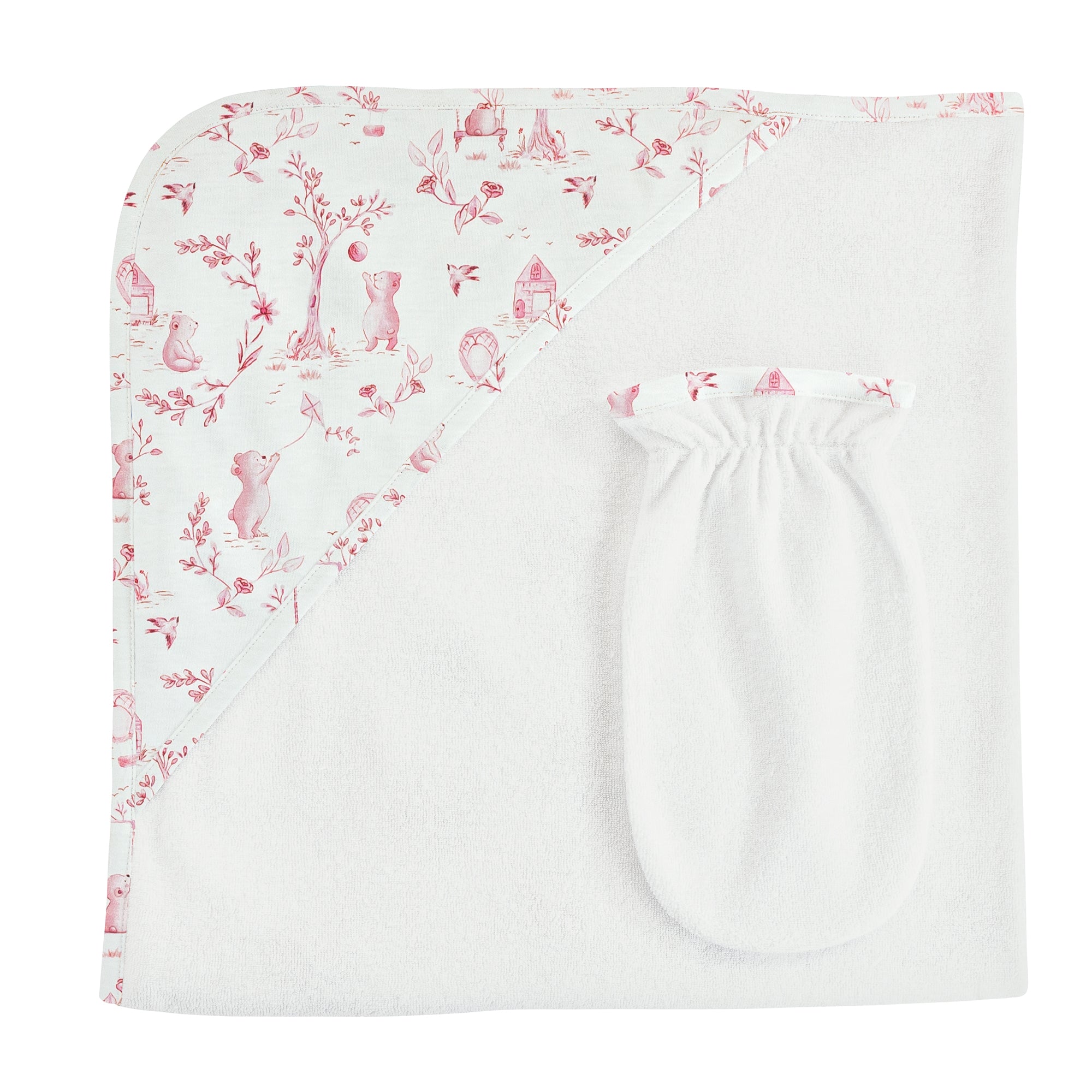 Toile De Jouy, Hooded Towel with Mitt Set