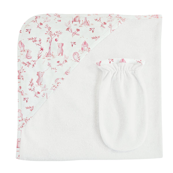 Toile De Jouy, Hooded Towel with Mitt Set