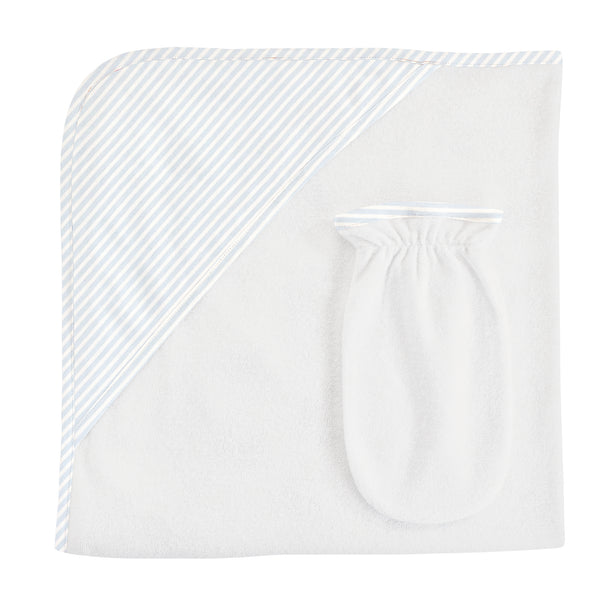 Light Blue Stripes, Hooded Towel with Mitt Set