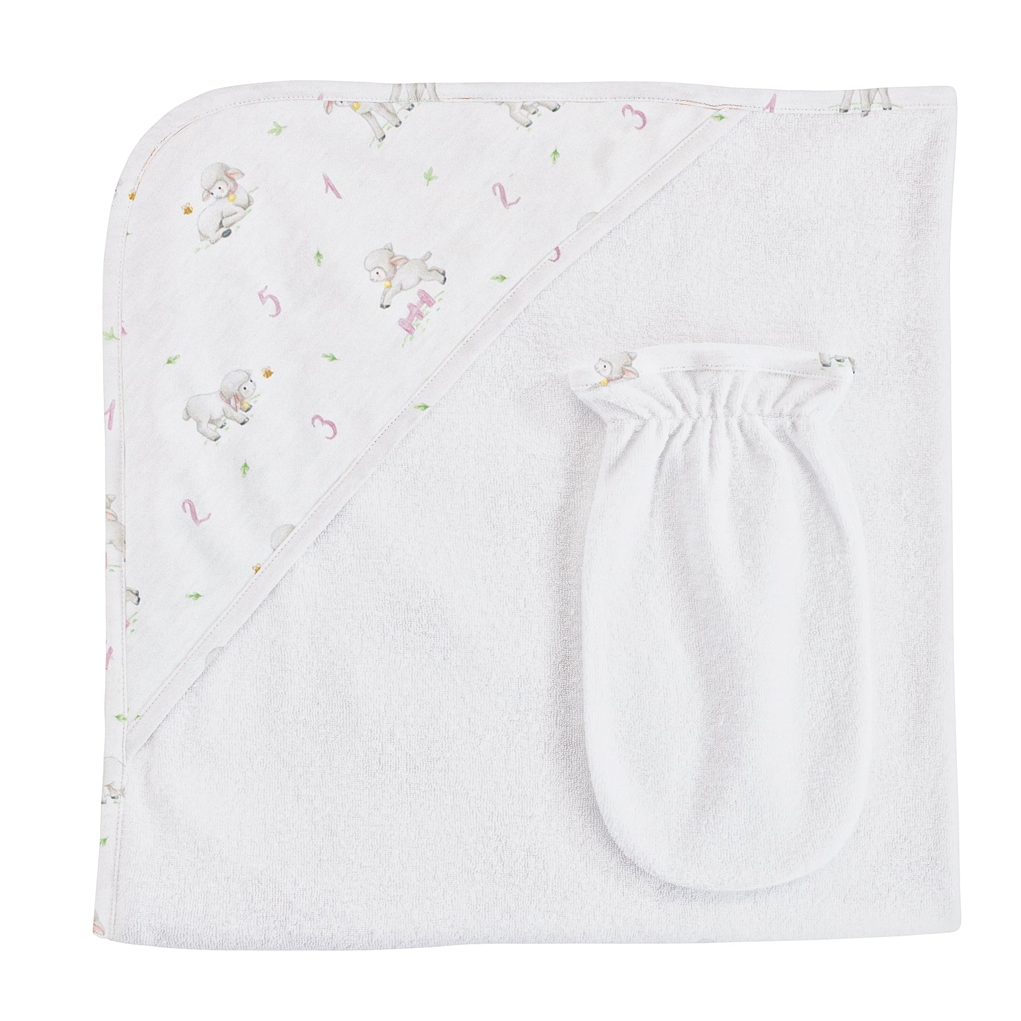 Counting Baby Sheep - Pink, Hooded Towel with Mitt Set