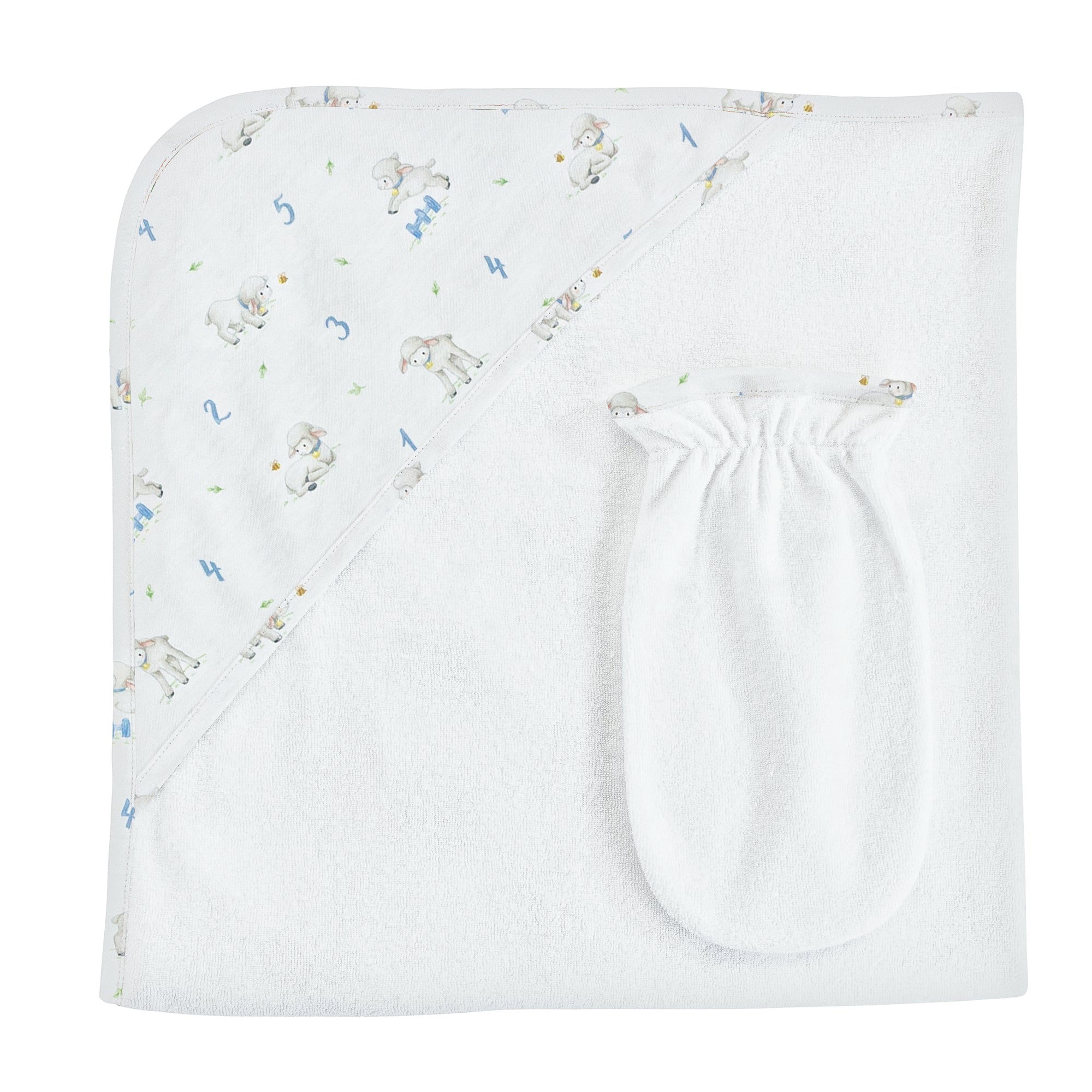 Counting Baby Sheep - Blue, Hooded Towel with Mitt Set