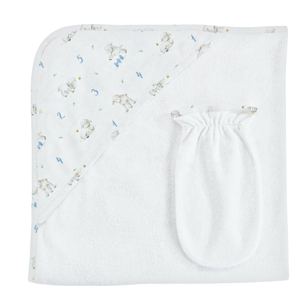 Counting Baby Sheep - Blue, Hooded Towel with Mitt Set