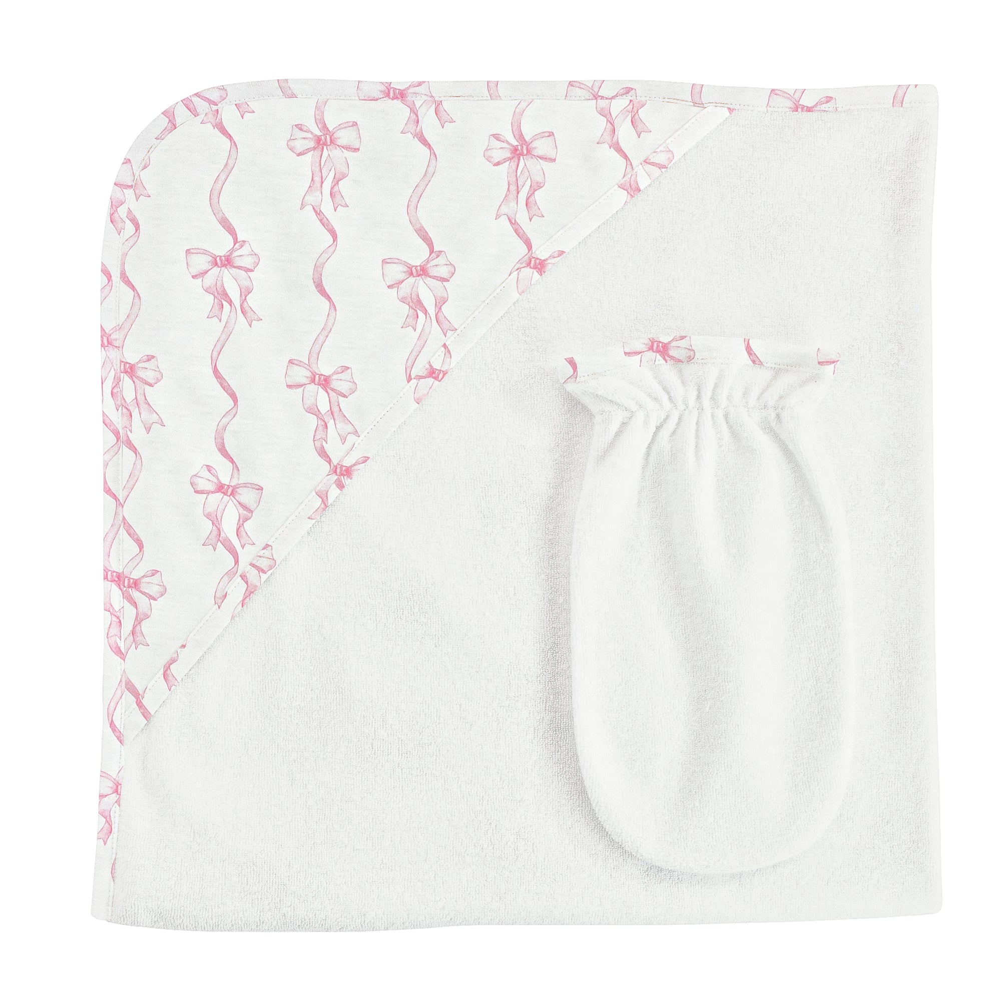 Baby Club Chic Coquette Bows Printed Pima Hodded Towel with Mitt Set