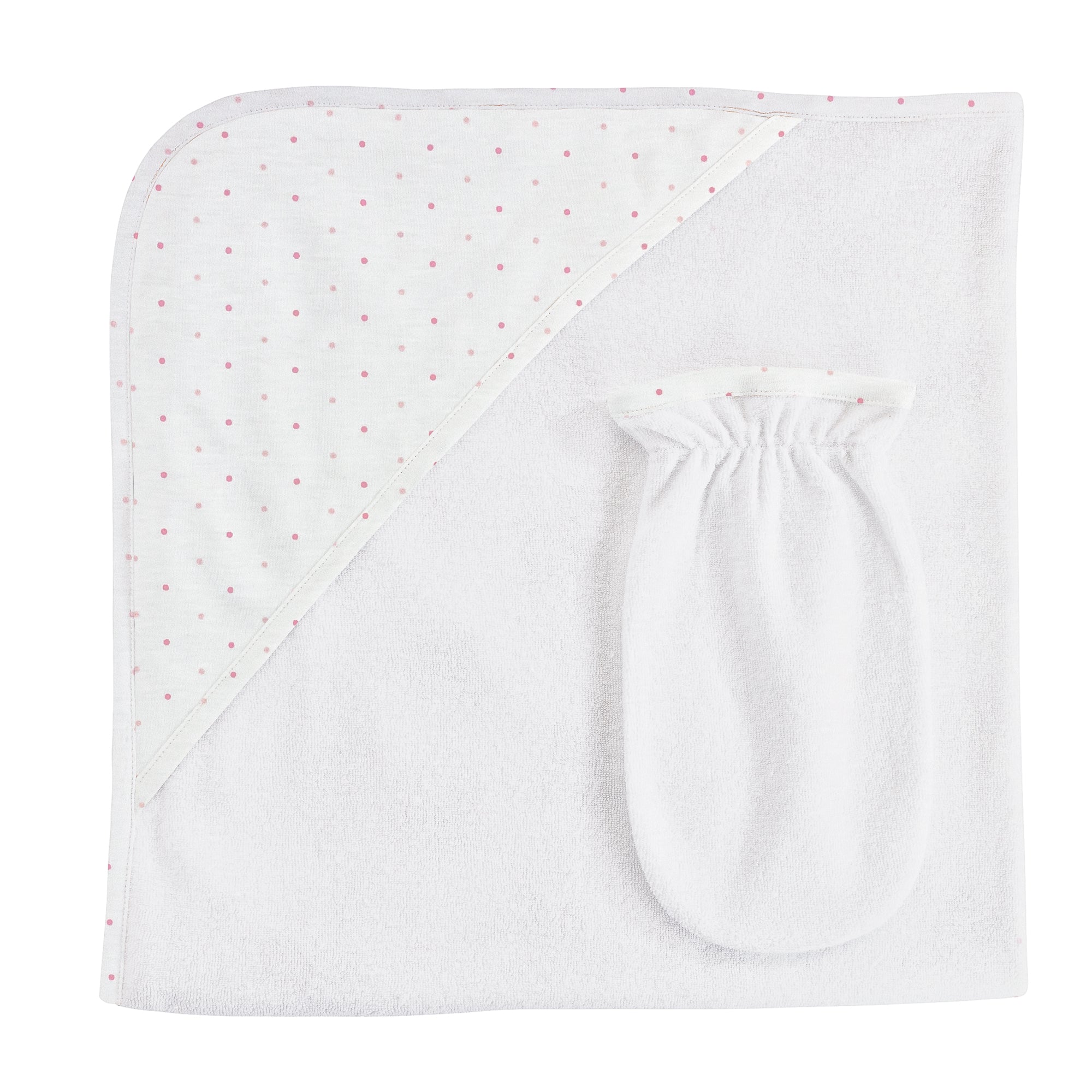 Pink Dots, Hooded Towel with Mitt Set